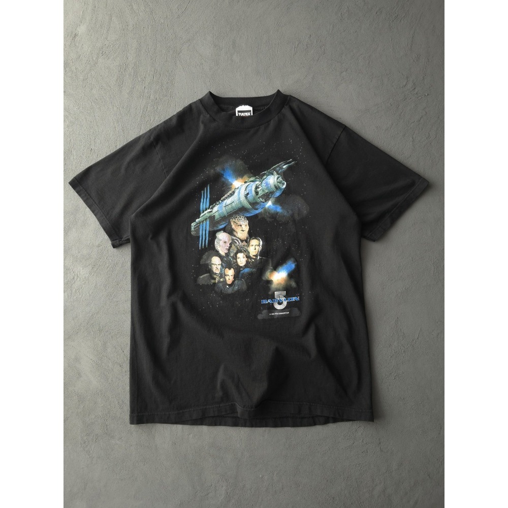 Vintage 90s Babylon 5 Sci-Fi TV Series Black Cotton T-shirt Tultex L